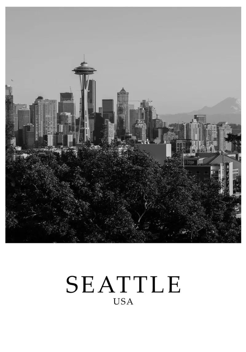Seattle Washington Skyline Scene Greyscale carta hahnemühle da Charnwood Prints
