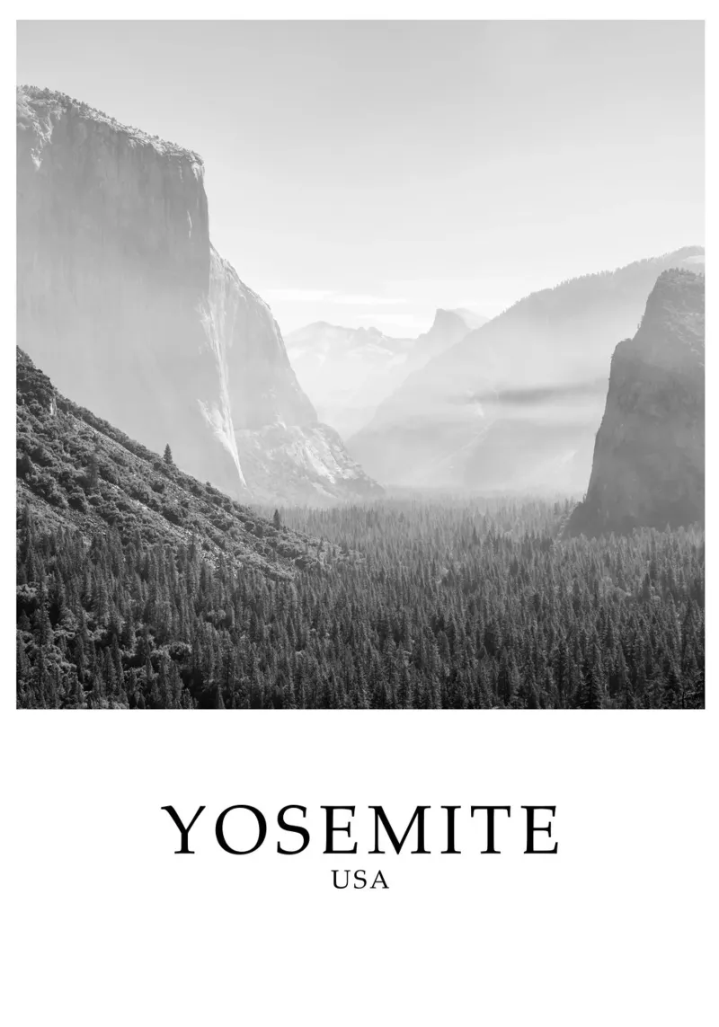 Yosemite California Natural Scene Greyscale poster con marco de aluminio de Charnwood Prints