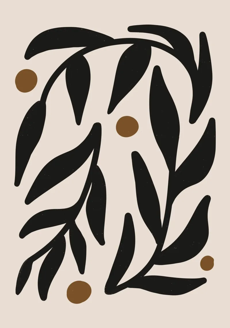 Foglie astratte minimaliste Mid-Century Boho Beige Nero alluminio dibond da This Wild Soul - Illustration