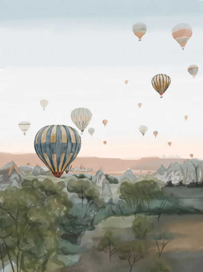 Mongolfiera Savannah Viaggio Wanderlust Acquerello alluminio dibond da This Wild Soul - Illustration