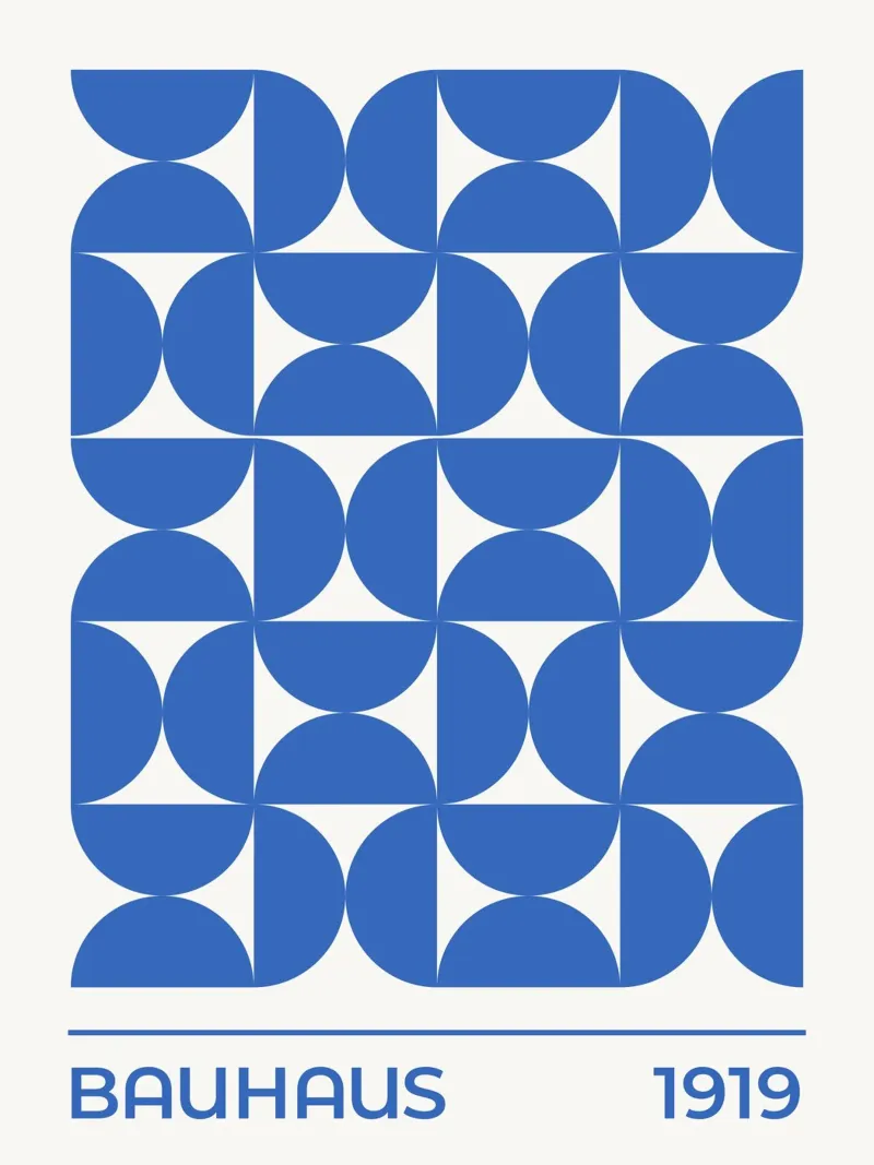 Modello Mostra Bauhaus 1919 (tonalità blu) poster con telaio in legno da Paigaam Studio