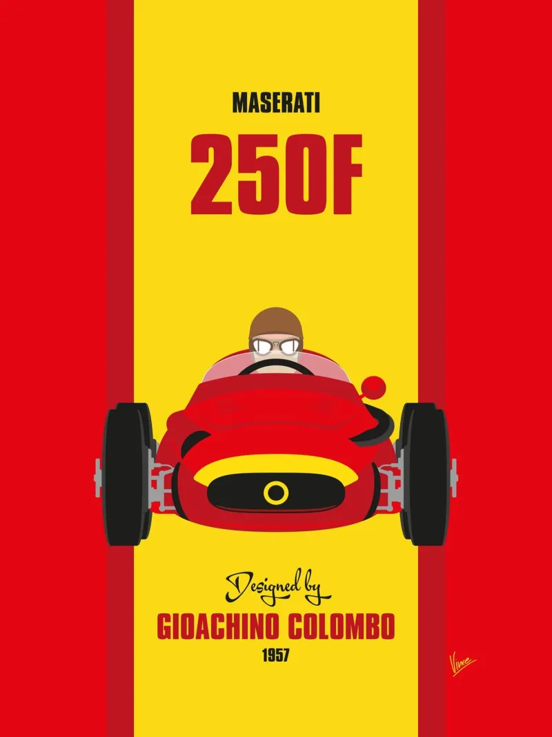 1957 Maserati 250F canvas met Baklijst van Formula Art