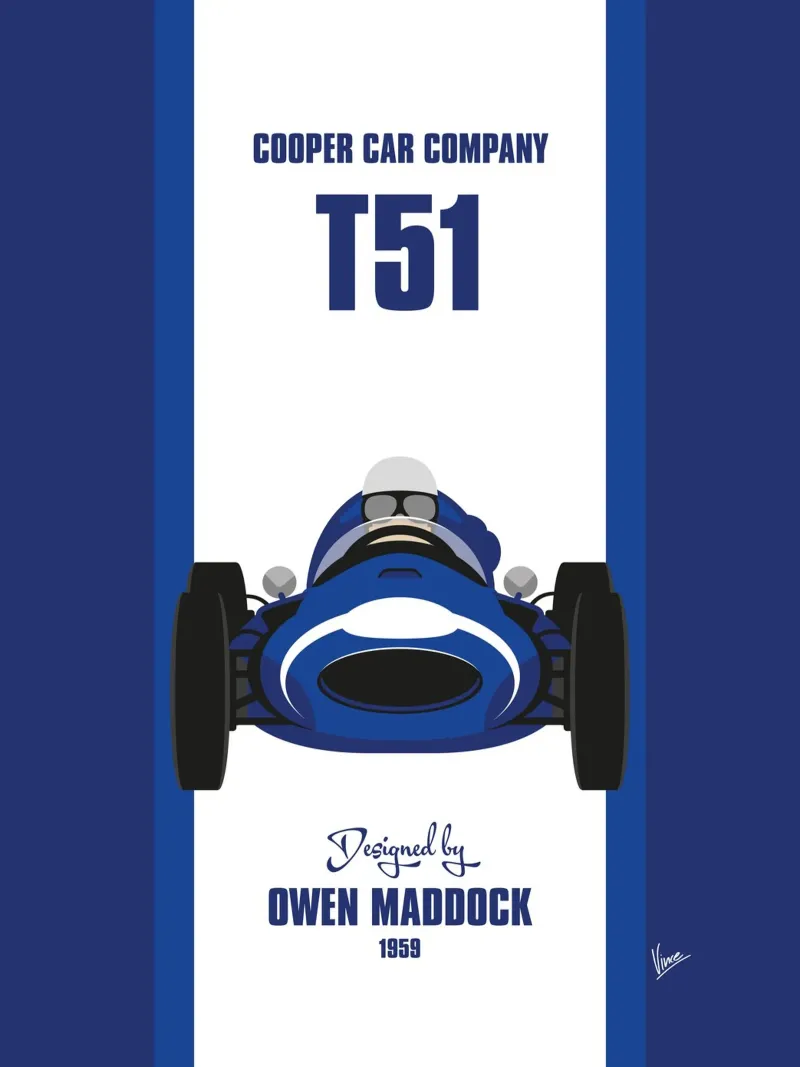 1959 Cooper T51 poster avec cadre en bois de Formula Art