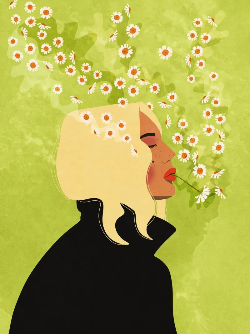 Ragazza che fuma fiori carta hahnemühle da Illustration Raissa Oltmanns