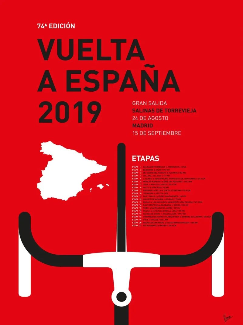 VUELTA A ESPANA POSTER 2019 tela con Cornice a cassetta da Cycling Art