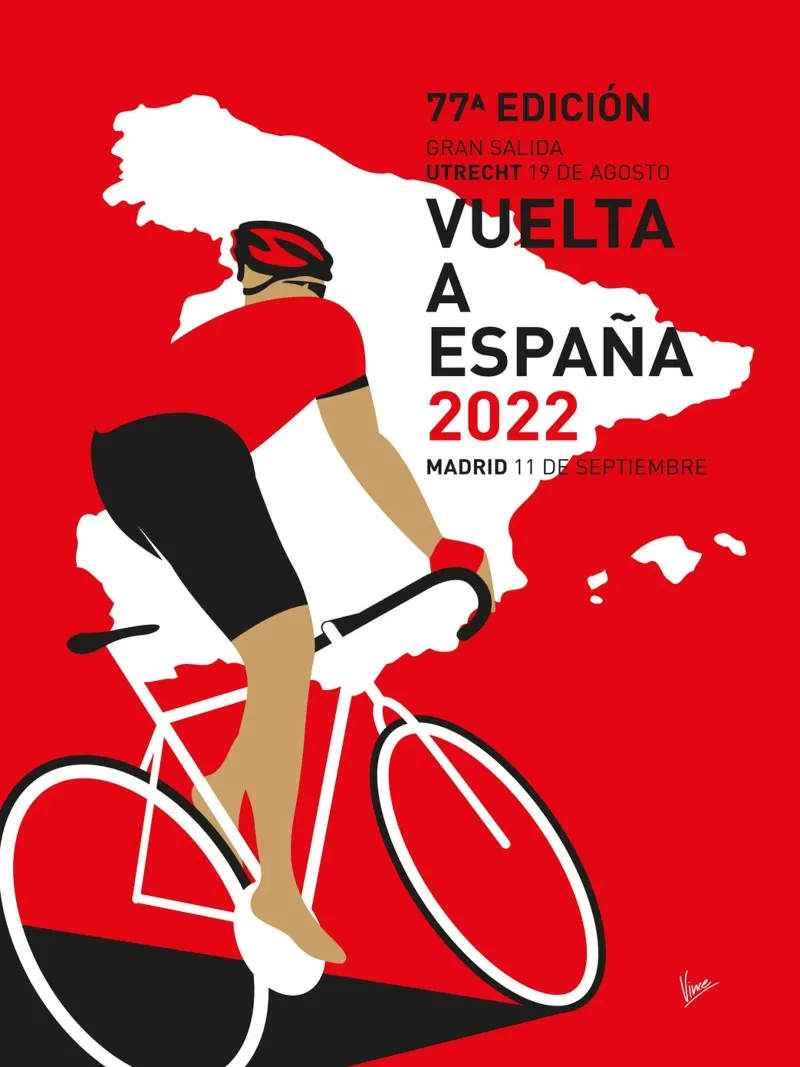 VUELTA A ESPANA POSTER 2022 tela con Cornice a cassetta da Cycling Art
