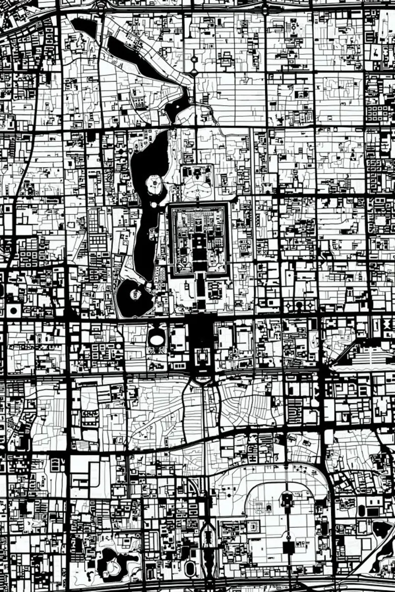 Beijing Black & White poster con telaio in legno da Planos Urbanos