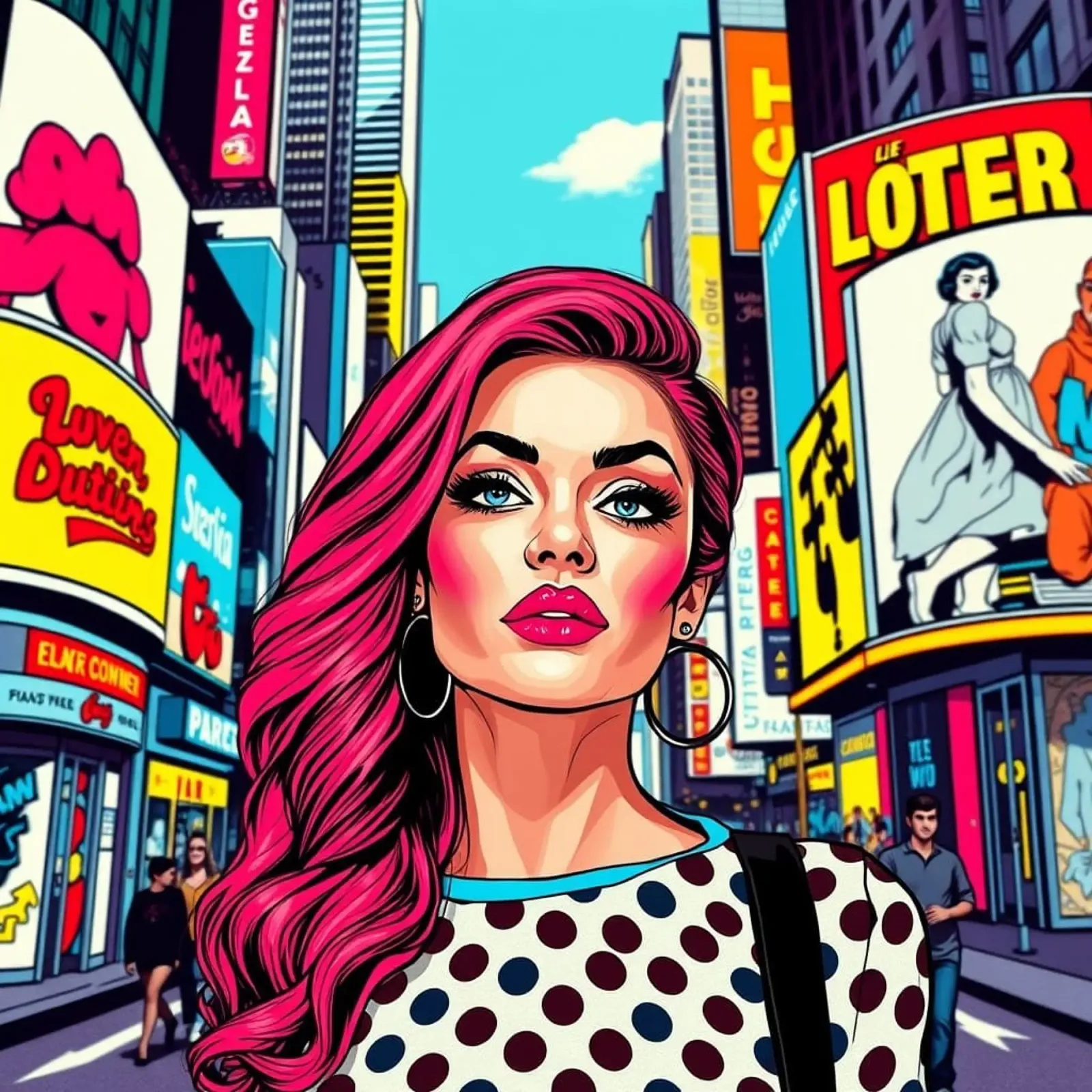 Donna a Times Square poster con telaio in legno da Anita's Dream