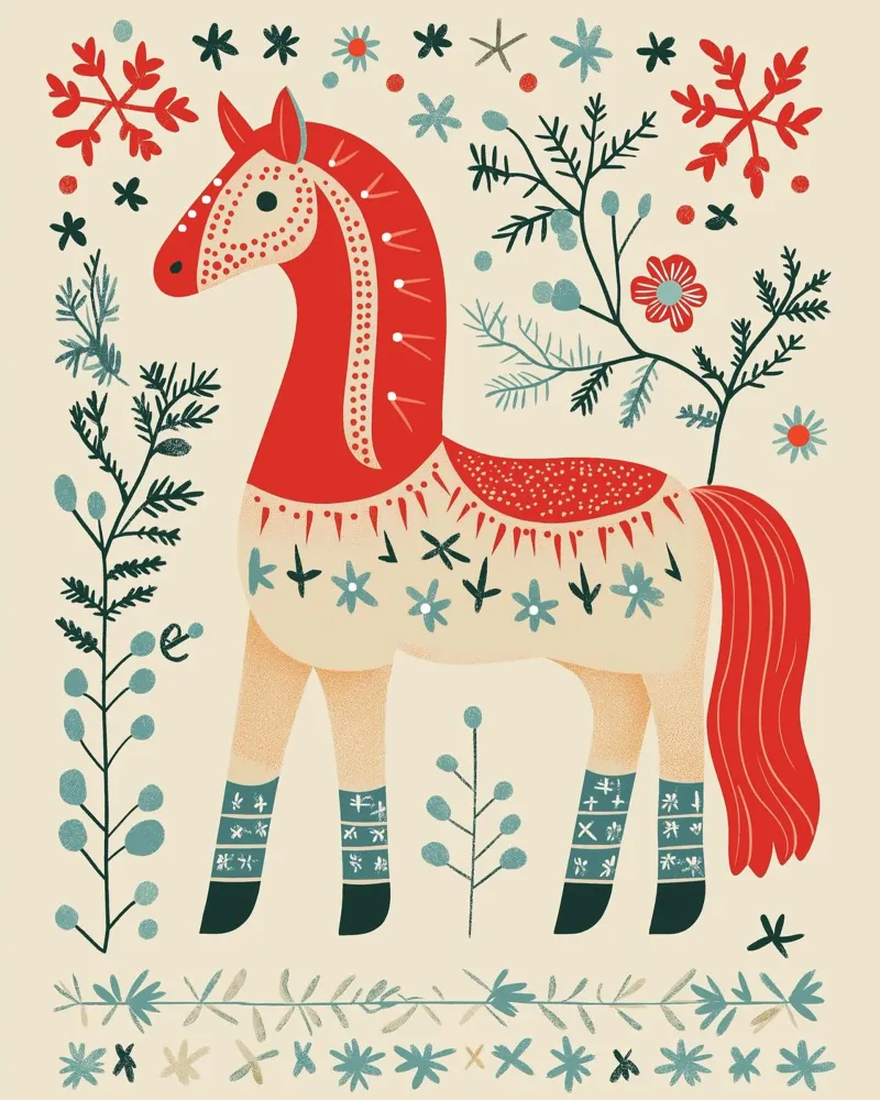 Stampa cavallo Dala - Natale svedese, decorazioni svedesi Hygge poster da Farlane