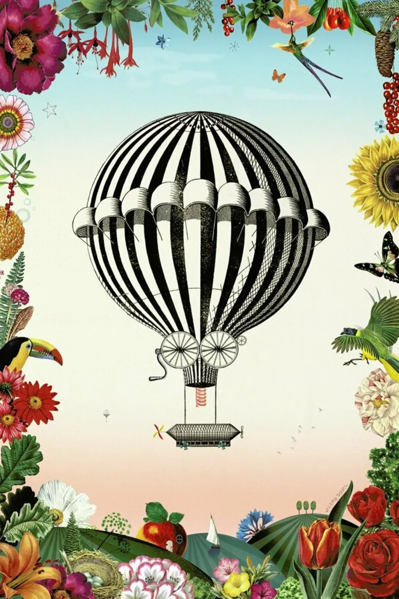 Garden Flowers Balloon Poster mit Kunststoffrahmen von Kolorama