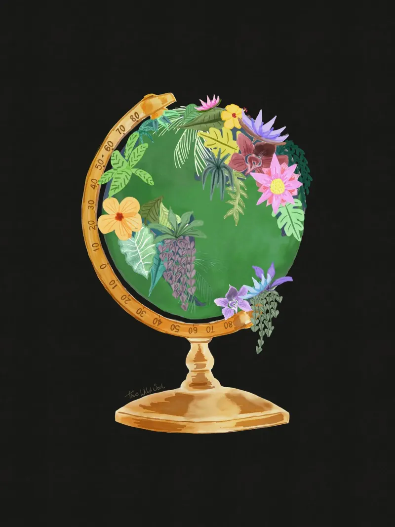 Fiori botanici Vintage Globo del mondo Un pianeta ambiente pellicola backlit da This Wild Soul - Illustration