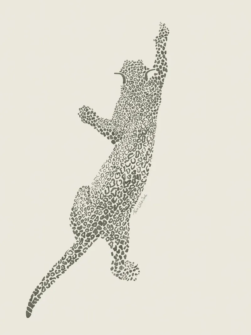 Vintage Léopard Jaguar Safari Gros Chat noir et lin blanc poster avec cadre en plastique de This Wild Soul - Illustration