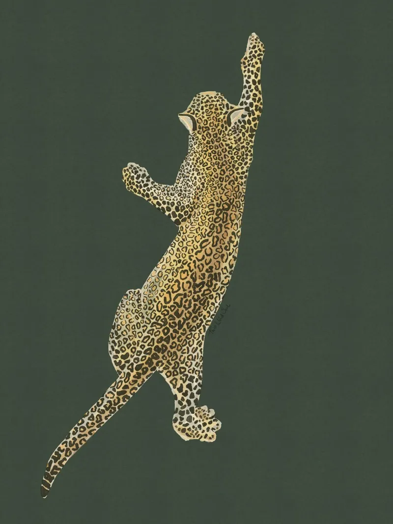 Vintage Leopard Jaguar Safari Big Cat nero su kaki poster con telaio in plastica da This Wild Soul - Illustration
