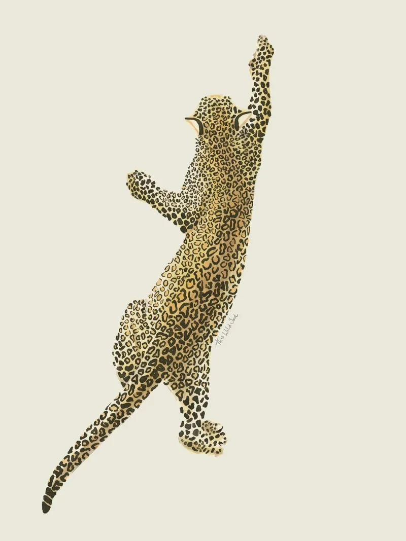 Vintage Leopard Safari Cat acquerello su lino bianco crema pellicola backlit da This Wild Soul - Illustration