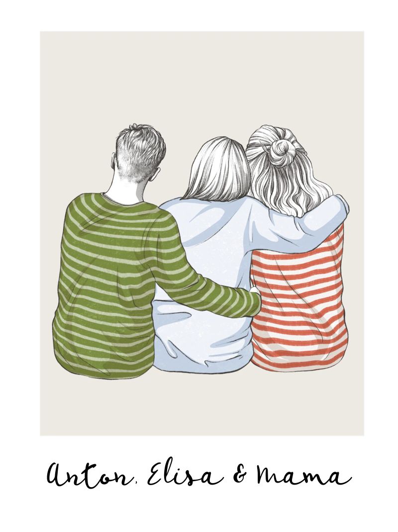 Mama mit erwachsener Tocher & Sohn - Familien Print Poster von Wunderbarwir