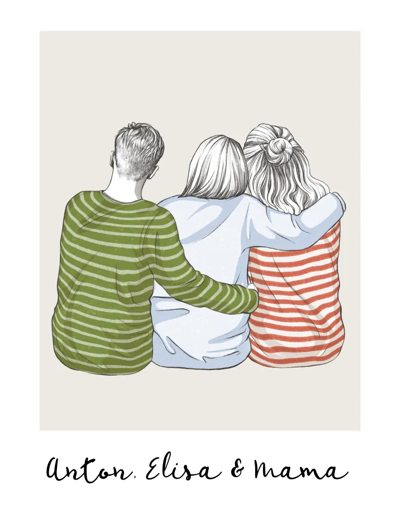 Mama mit erwachsener Tocher & Sohn - Familien Print Poster mit Aluminium Rahmen von Wunderbarwir