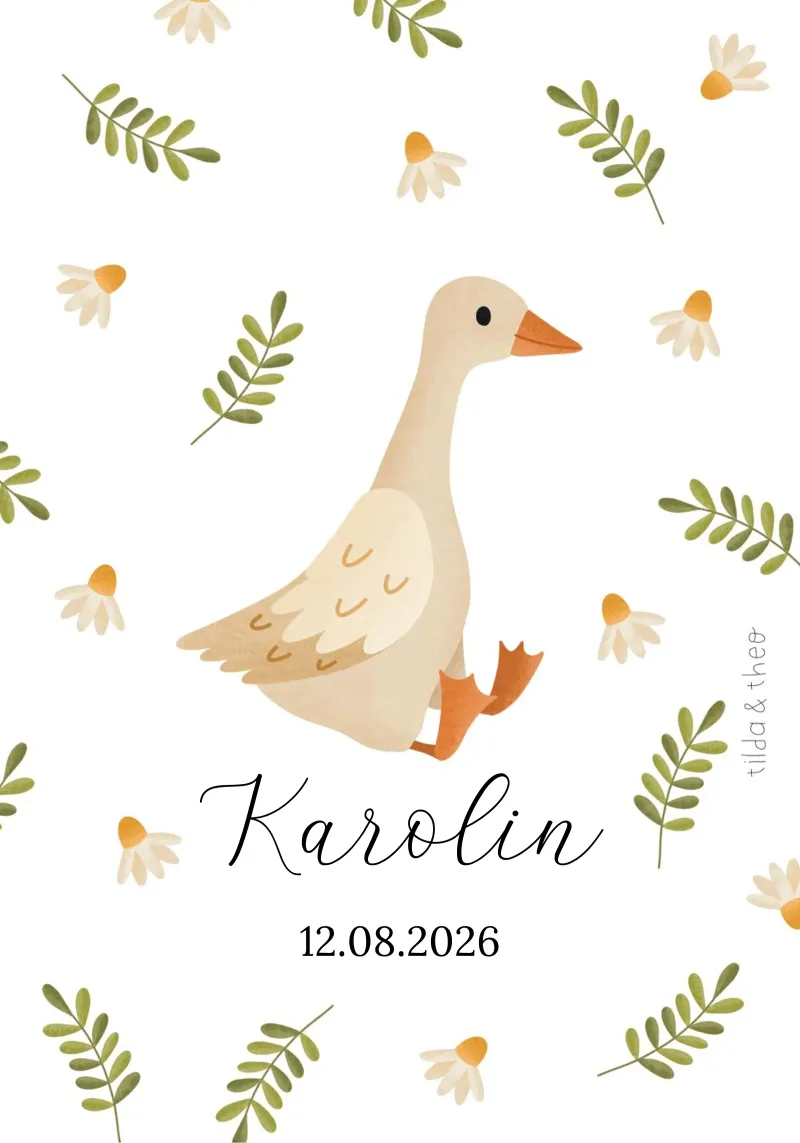 Geboorteposter gans geboortecadeau weide gepersonaliseerd canvas met Baklijst van tildaandtheo