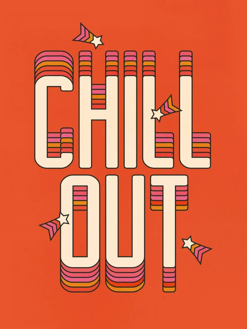 Retro "Chill Out" Typography Art – 70s Groovy Aesthetic pellicola backlit da showmemars