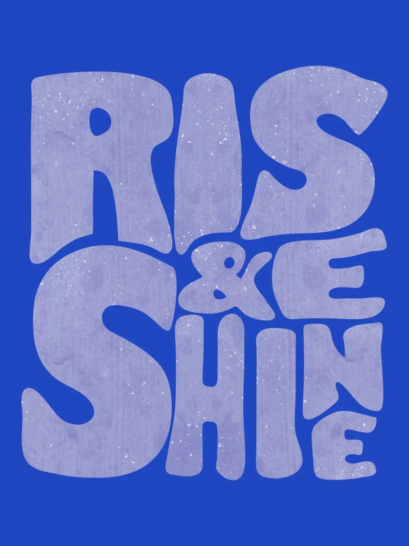 Rise & Shine Tipografia retrò blu poster con telaio in plastica da showmemars