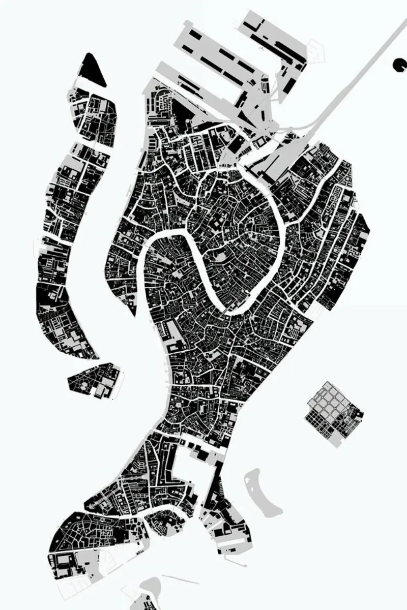 Venice Black & White poster con telaio in alluminio da Planos Urbanos