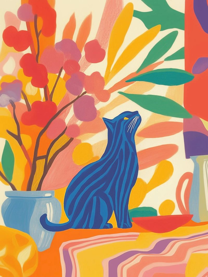 Flowery stripes cat poster by Carinaprint