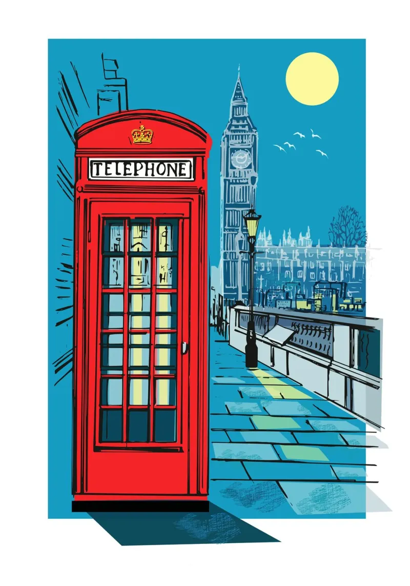 Telefooncel Londen canvas met Baklijst van Rocket68