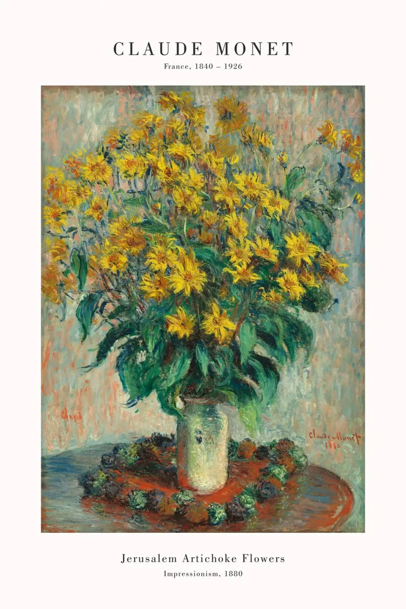 Claude Monet - Fiori di topinambur poster con telaio in plastica da Old Masters