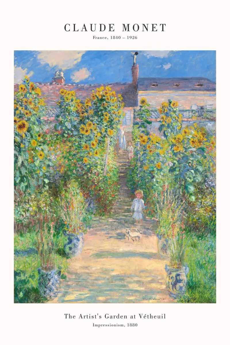 Claude Monet - Il giardino degli artisti a Vetheuil poster con telaio in alluminio da Old Masters