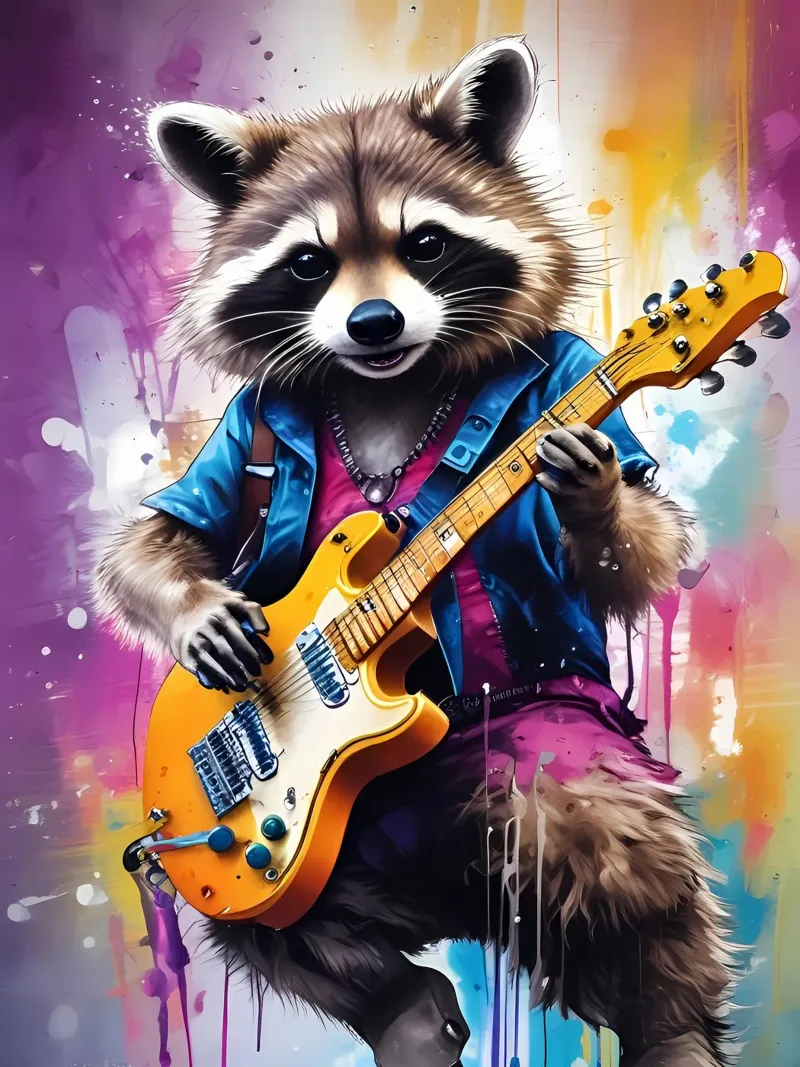 Waschbär spielt Gitarre Poster mit Kunststoffrahmen von MakArena