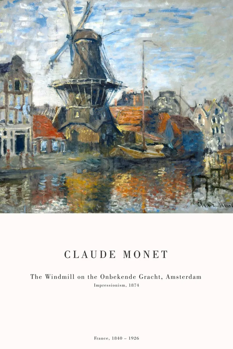 Claude Monet - Mulino a vento ad Amsterdam poster con telaio in alluminio da Old Masters