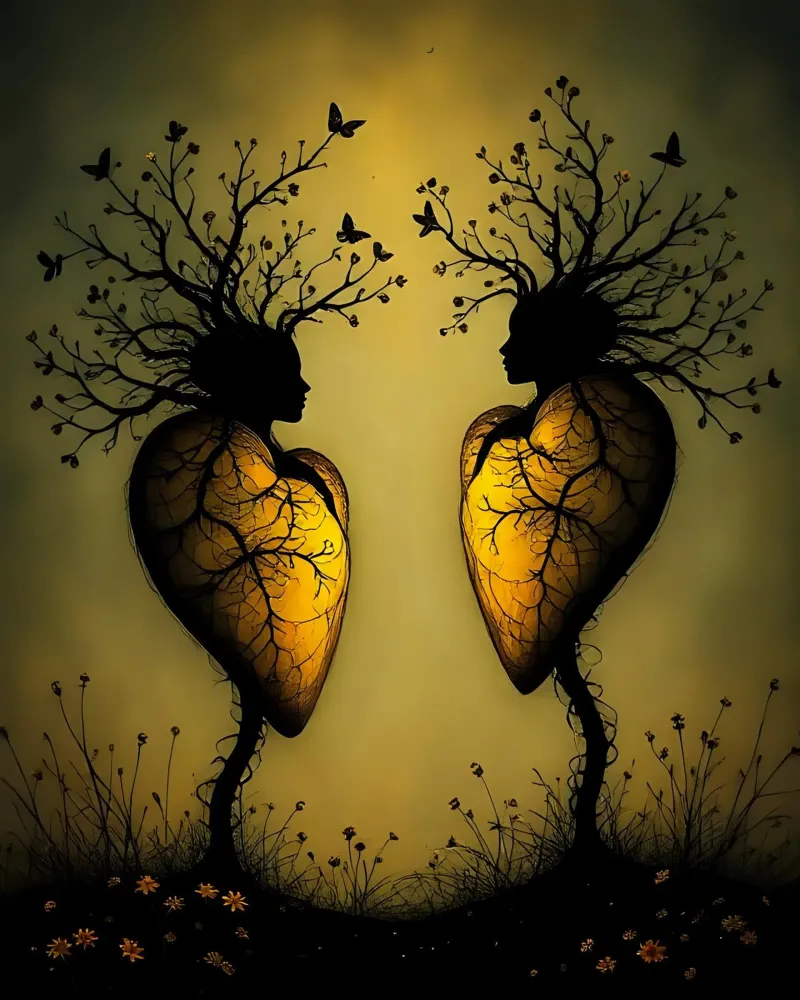 Cuori_6 poster con telaio in alluminio da schwarz-gelb by LK
