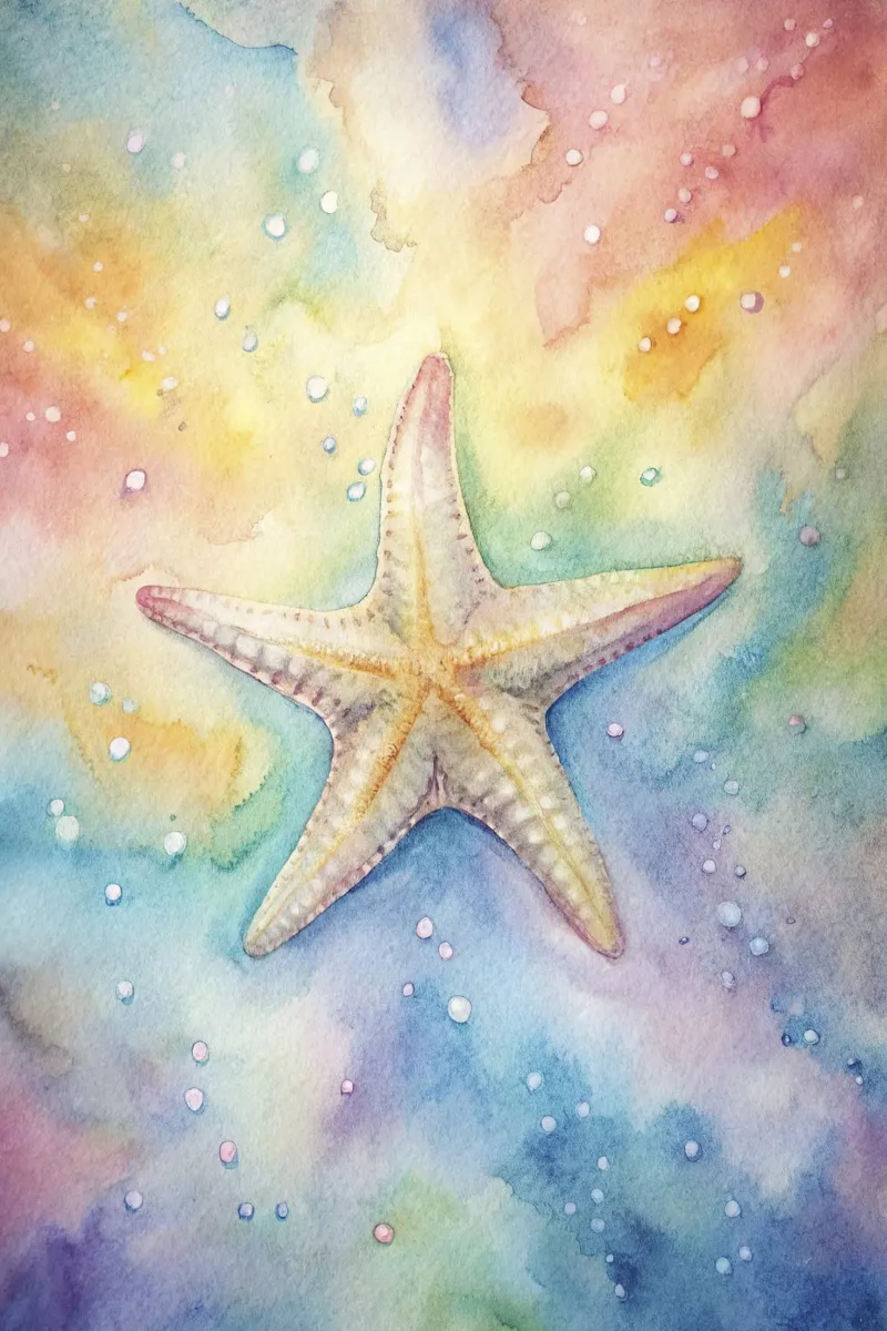 Starfish in watercolor canvas with Floater frame by 🎁 ARTVI-SHOP