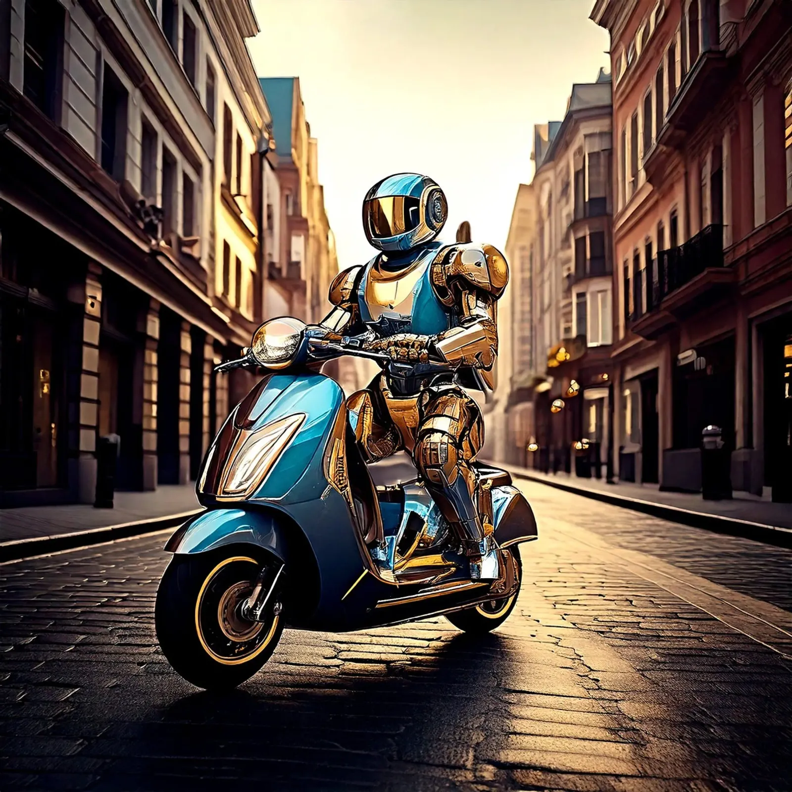 ROBOT EN SCOOTER BLEU. carta hahnemühle da Thierry vobmann photography