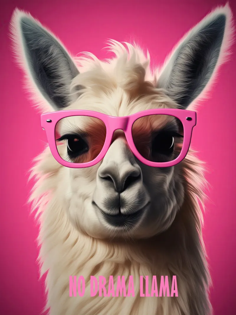 No Drama LLama | Divertente lama con occhiali da sole rosa poster con telaio in alluminio da Autofocus