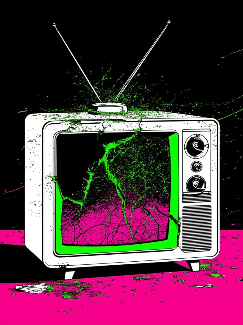 Televisione in frantumi - Pop Art pellicola backlit da ColorCrash Gallery