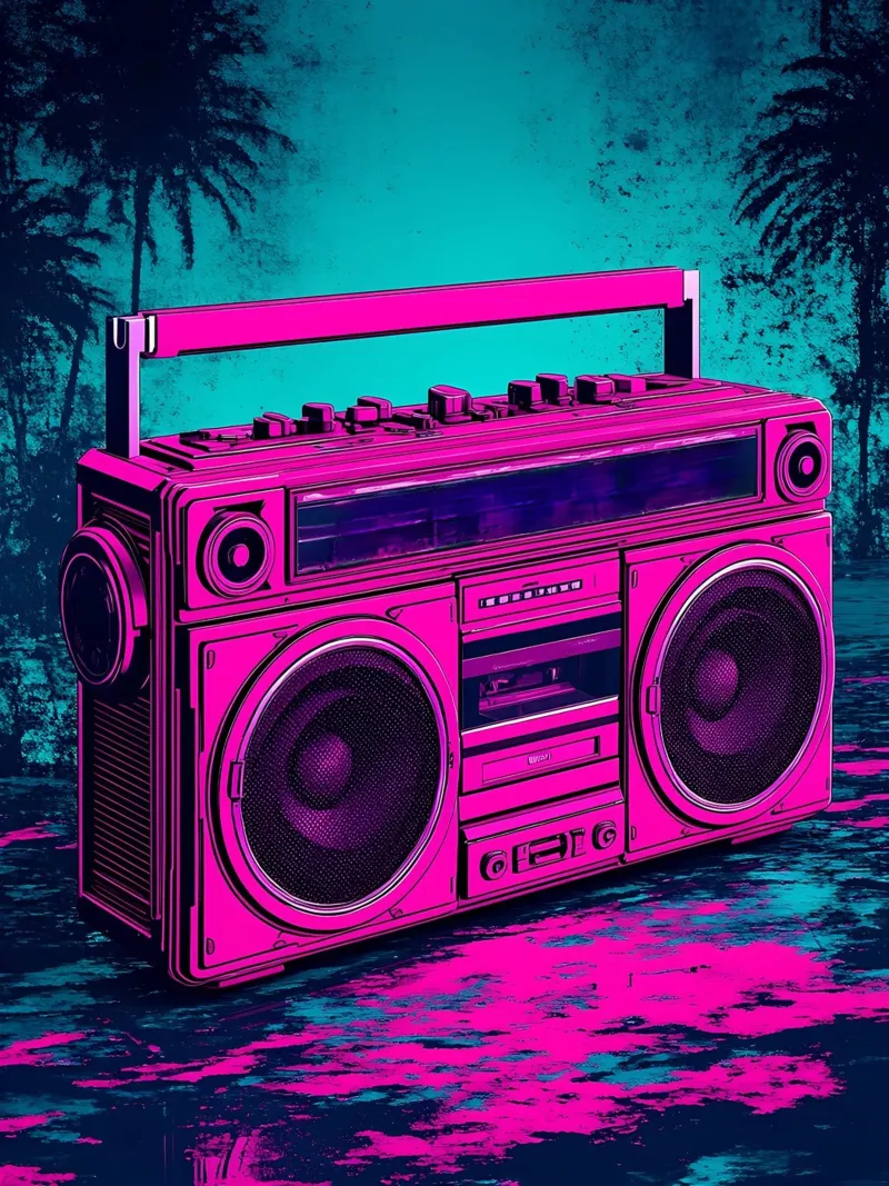 Boombox - Pop Art poster con telaio in legno da ColorCrash Gallery
