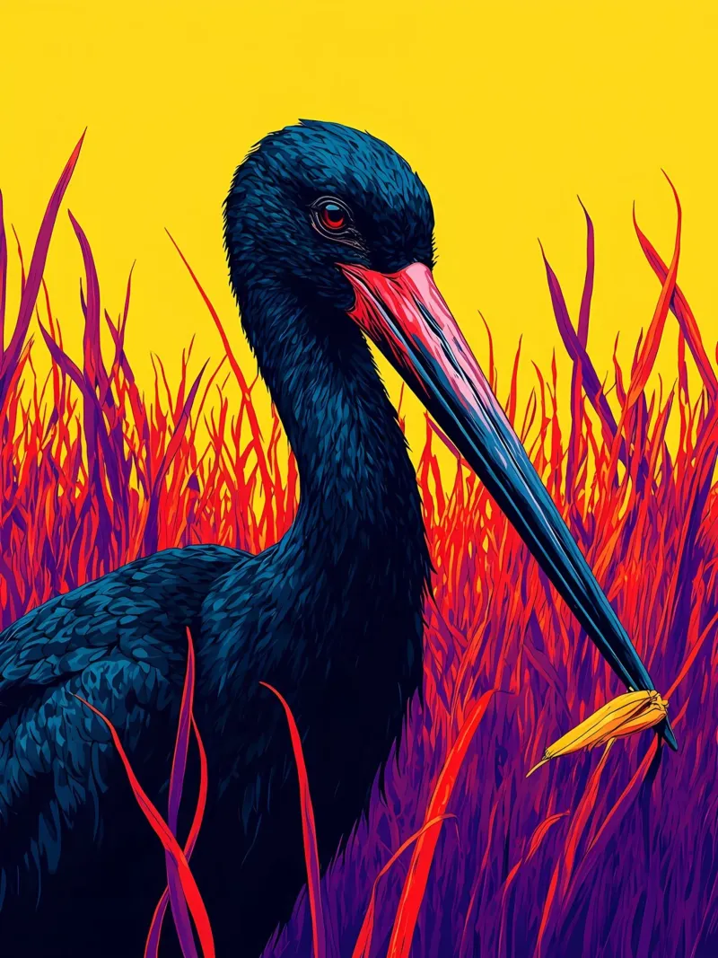 Cicogna nera - Pop Art poster con telaio in alluminio da ColorCrash Gallery