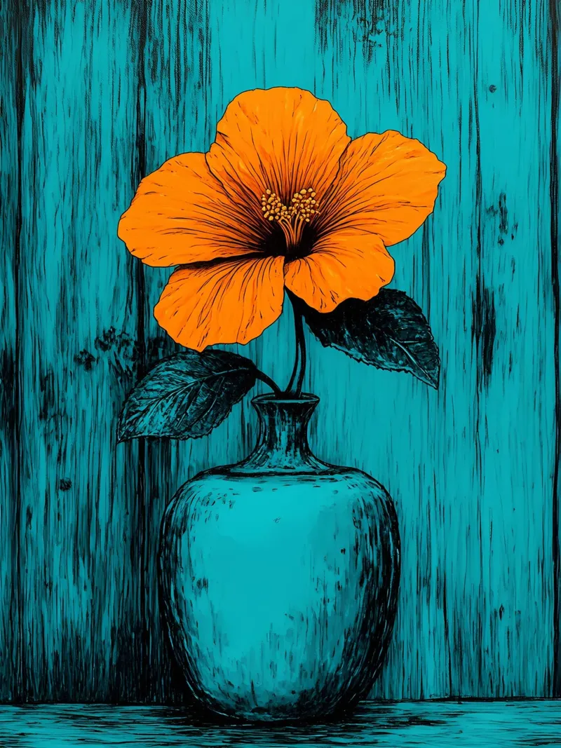 Vaso di fiori - Pop Art poster con telaio in legno da ColorCrash Gallery
