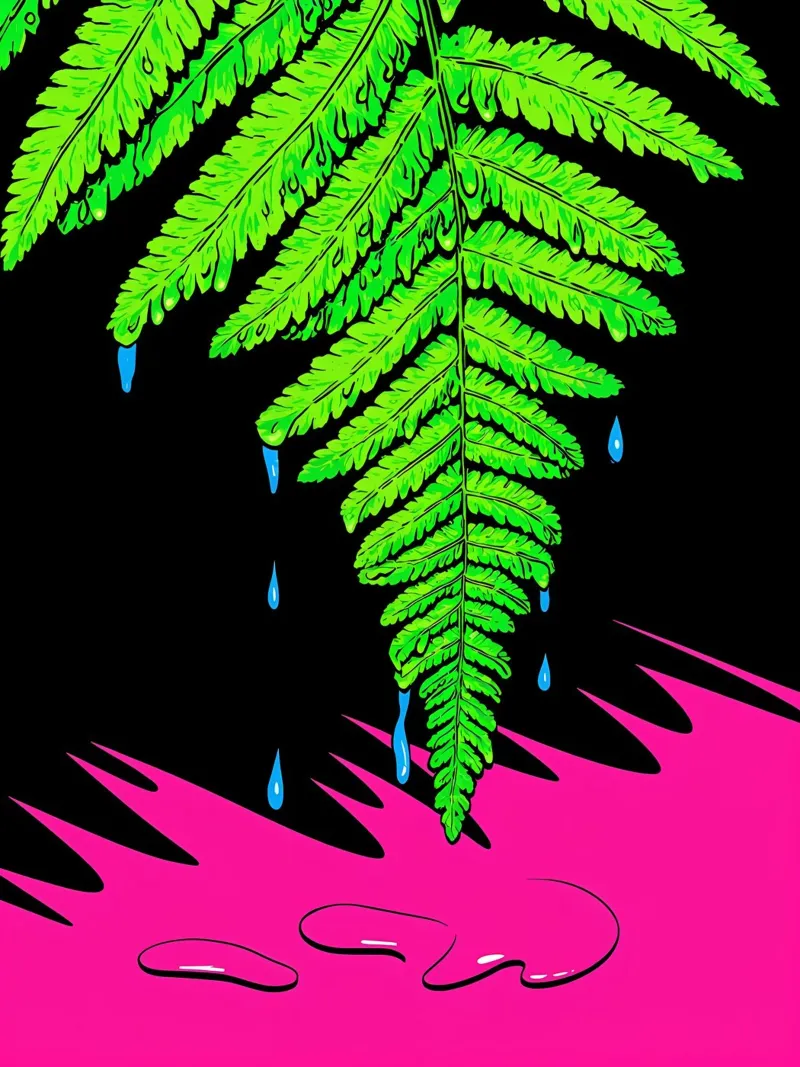 Foglia di felce che gocciola - Pop Art pellicola backlit da ColorCrash Gallery