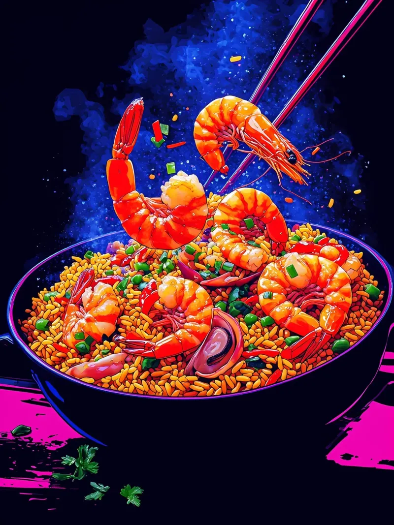 Riso fritto ai gamberetti - Pop Art pellicola backlit da ColorCrash Gallery