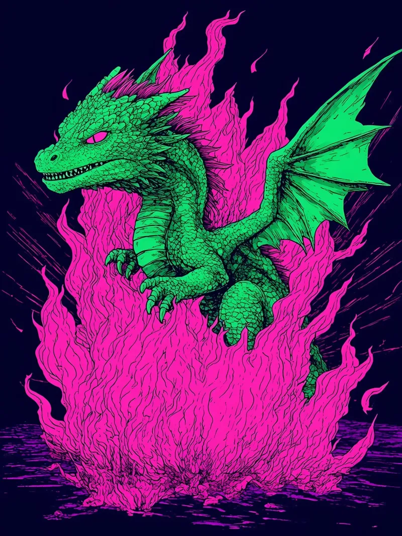 Drago in fiamme - Pop Art pellicola backlit da ColorCrash Gallery