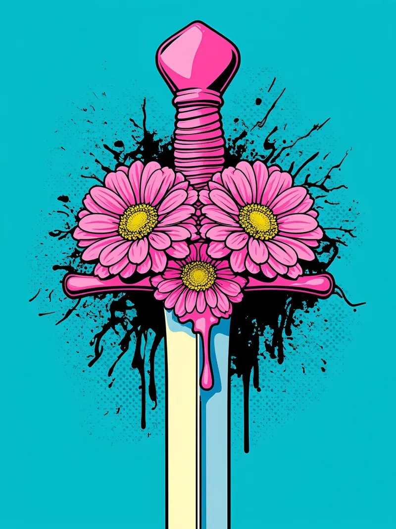 Spada floreale - Pop Art poster con telaio in legno da ColorCrash Gallery