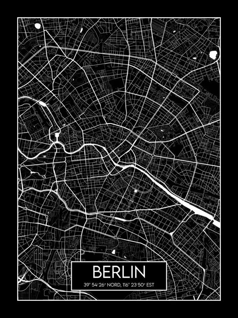 Carta nera Berlino poster con telaio in alluminio da Frame the World