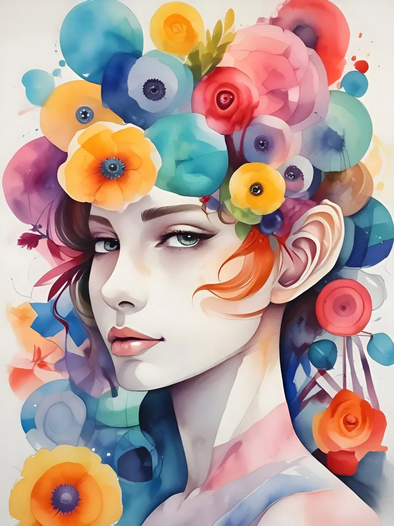 Girl and flowers watercolor minimalism 02 canvas by Minimalism