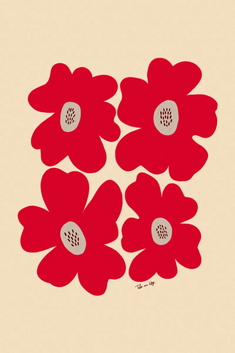 red bold flowers poster con telaio in plastica da Tida vom Weg