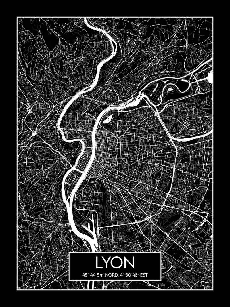 Lione carta nera poster da Frame the World