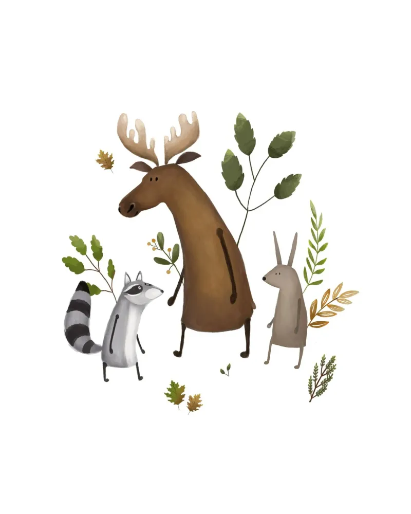 Woodland Trio Adventure - Impression d'animaux de la forêt fantaisiste panneau forex de Urchin Bay Art