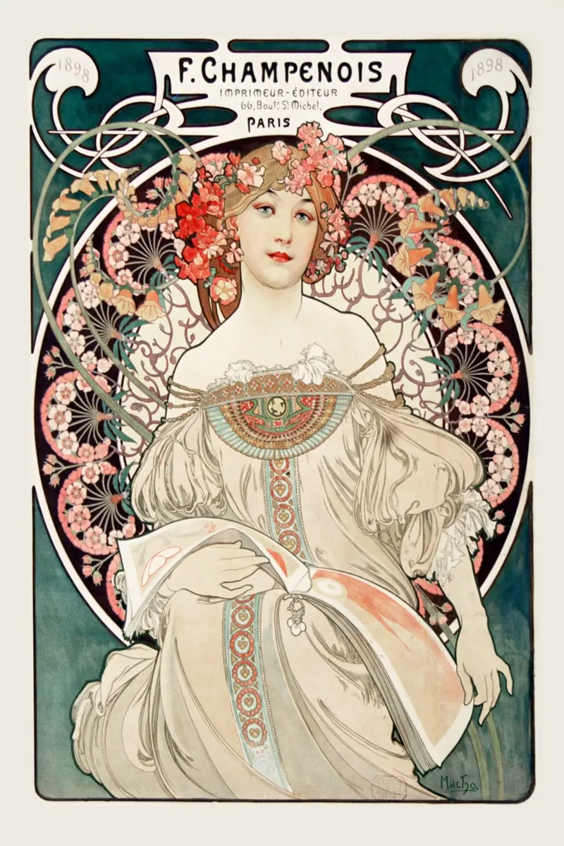 Alfons Mucha - F'Champenois Imprimeur Editeur poster with wooden frame by Old Masters
