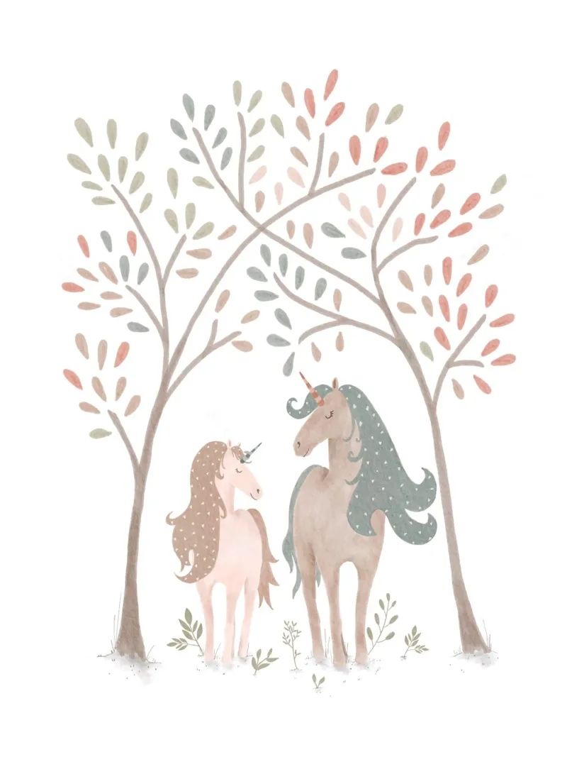 Enchanted Forest Unicorns - Whimsical Fantasy Art Print canvas with Floater frame by Urchin Bay Art