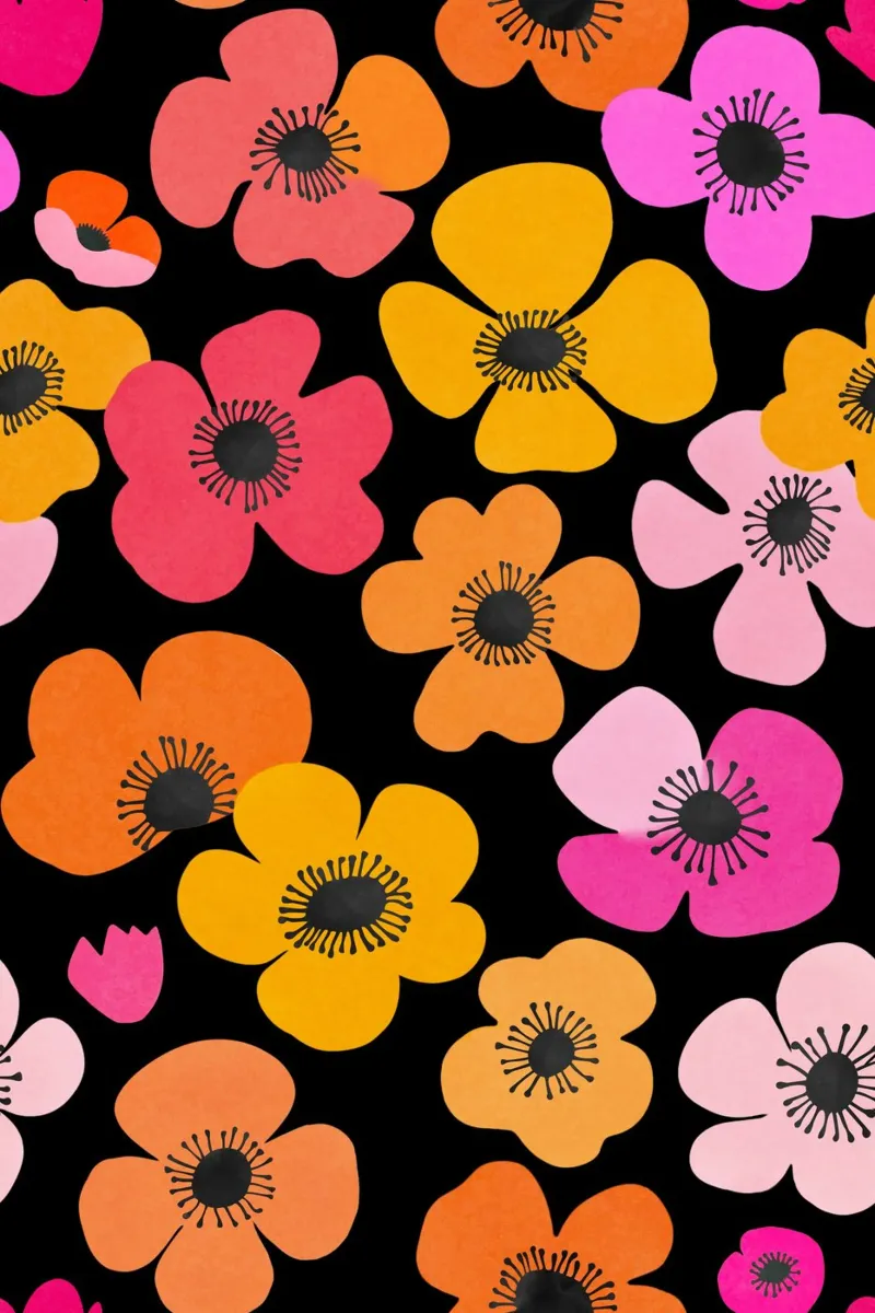 Midcentury Playful Botanica Bold Multicolor Retro Flowers Bl pellicola backlit da Andrea Haase Modern Home
